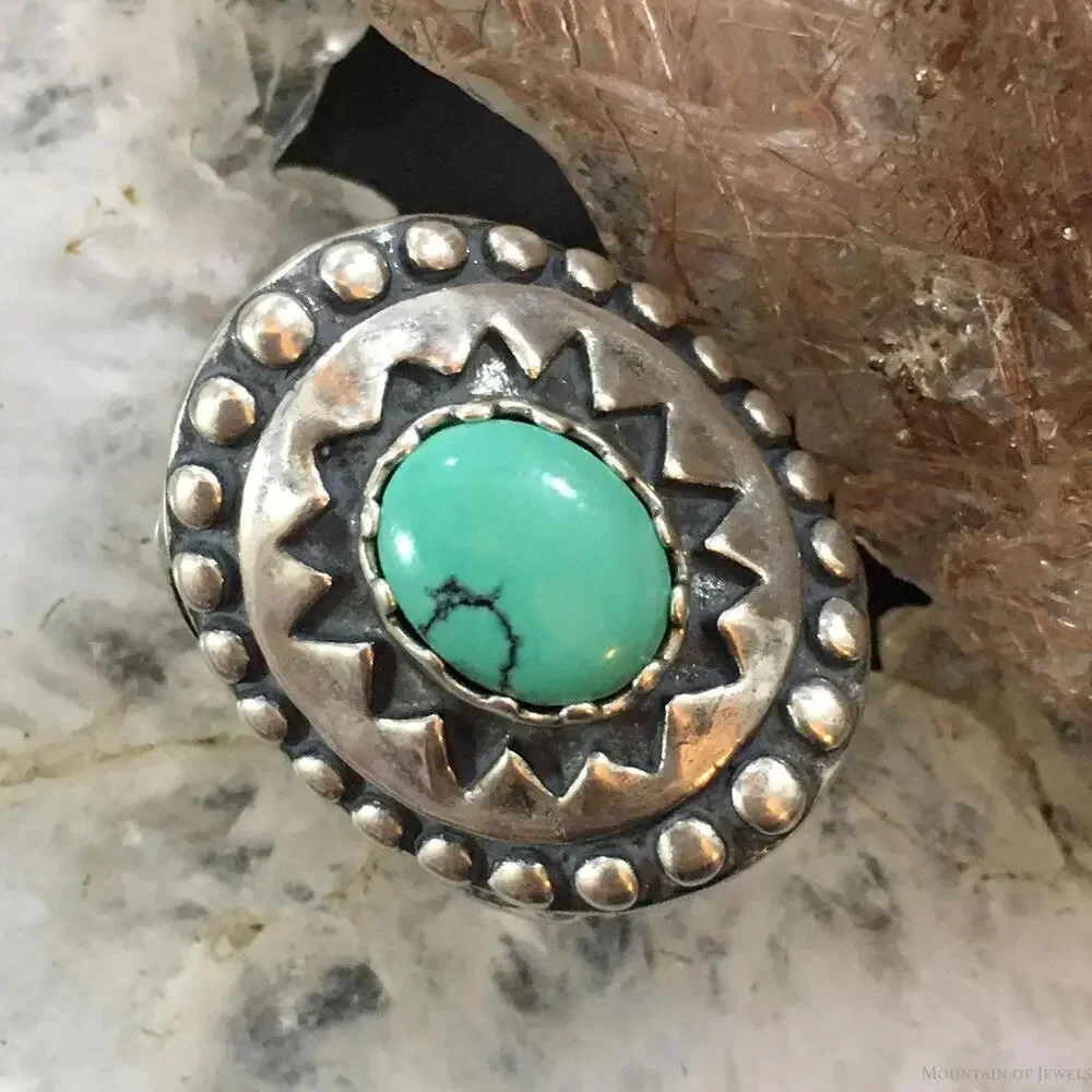 Carolyn Pollack Vintage Sterling Oval Green Turquoise Decorated Ring For Women